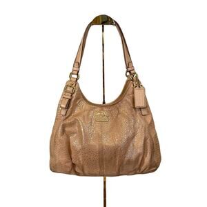COACH Hobo Shoulder Bag Madison Gold Metallic Pebble Leather Tan